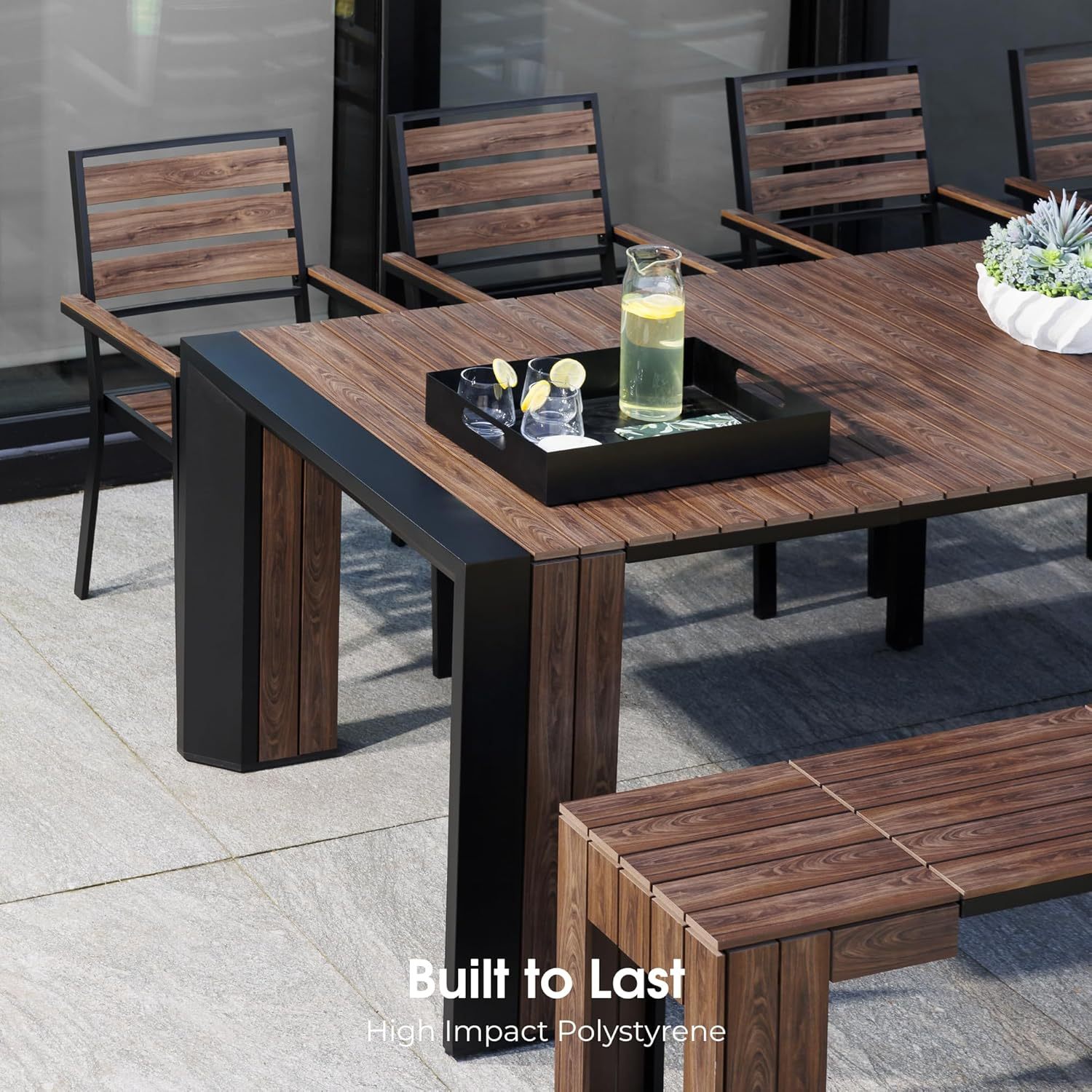Transformer Table Outdoor Patio Furniture Set for 4 to 12, Expandable Outdoor Table and Chairs Set of 4 with Dining Bench, Weather Resistant Extendable Patio Table with Chairs & Bench