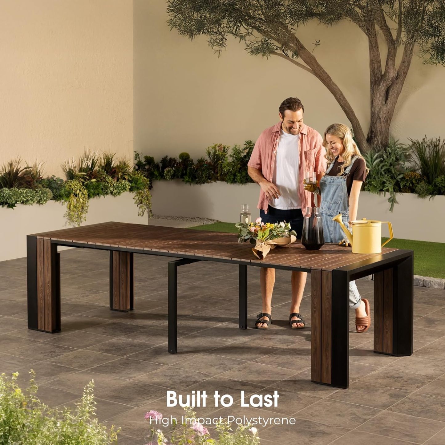 Transformer Table Outdoor Patio Furniture Set for 4 to 12, Expandable Outdoor Table and Chairs Set of 4 with Dining Bench, Weather Resistant Extendable Patio Table with Chairs & Bench