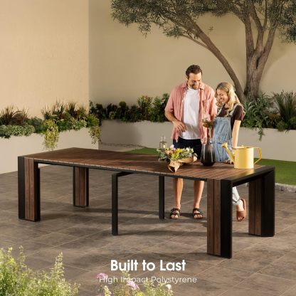 Transformer Table Outdoor Patio Furniture Set for 4 to 12, Expandable Outdoor Table and Chairs Set of 4 with Dining Bench, Weather Resistant Extendable Patio Table with Chairs & Bench