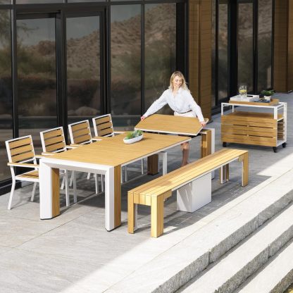 Transformer Table Outdoor Patio Furniture Set for 4 to 12, Expandable Outdoor Table and Chairs Set of 4 with Dining Bench, Weather Resistant Extendable Patio Table with Chairs & Bench