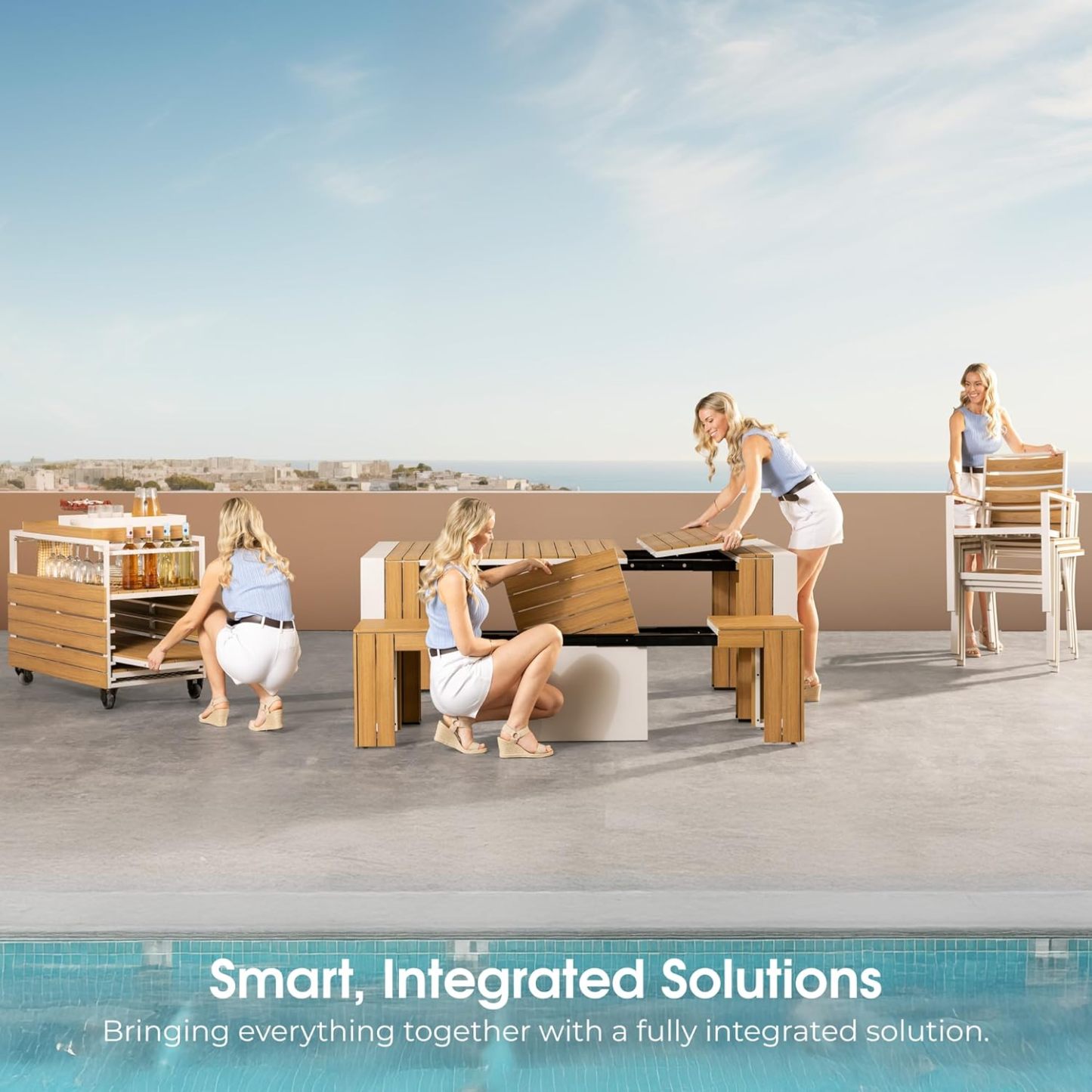 Transformer Table Outdoor Patio Furniture Set for 4 to 12, Expandable Outdoor Table and Chairs Set of 4 with Dining Bench, Weather Resistant Extendable Patio Table with Chairs & Bench
