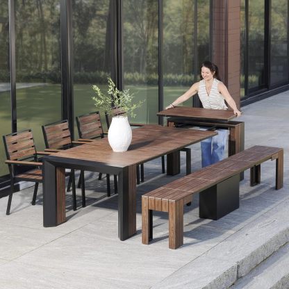 Transformer Table Outdoor Patio Furniture Set for 4 to 12, Expandable Outdoor Table and Chairs Set of 4 with Dining Bench, Weather Resistant Extendable Patio Table with Chairs & Bench