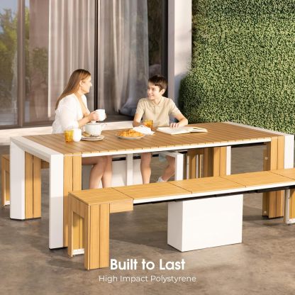 Transformer Table Outdoor Patio Furniture Set for 4 to 12, Expandable Outdoor Table and Chairs Set of 4 with Dining Bench, Weather Resistant Extendable Patio Table with Chairs & Bench