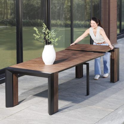 Transformer Table Outdoor Patio Furniture Set for 4 to 12, Expandable Outdoor Table and Chairs Set of 4 with Dining Bench, Weather Resistant Extendable Patio Table with Chairs & Bench