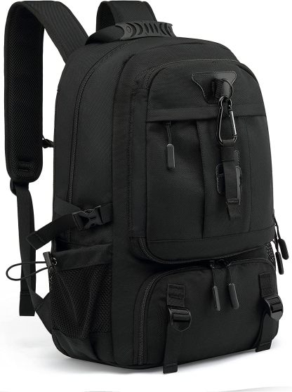 INSAVANT Travel Backpack for Mens 18.3 Inch with Laptop Sleeve and Shoe Compartment, Computer Backpacks with USB Charging Port, Durable Hiking Work Business Daypack for Women(Black Black)