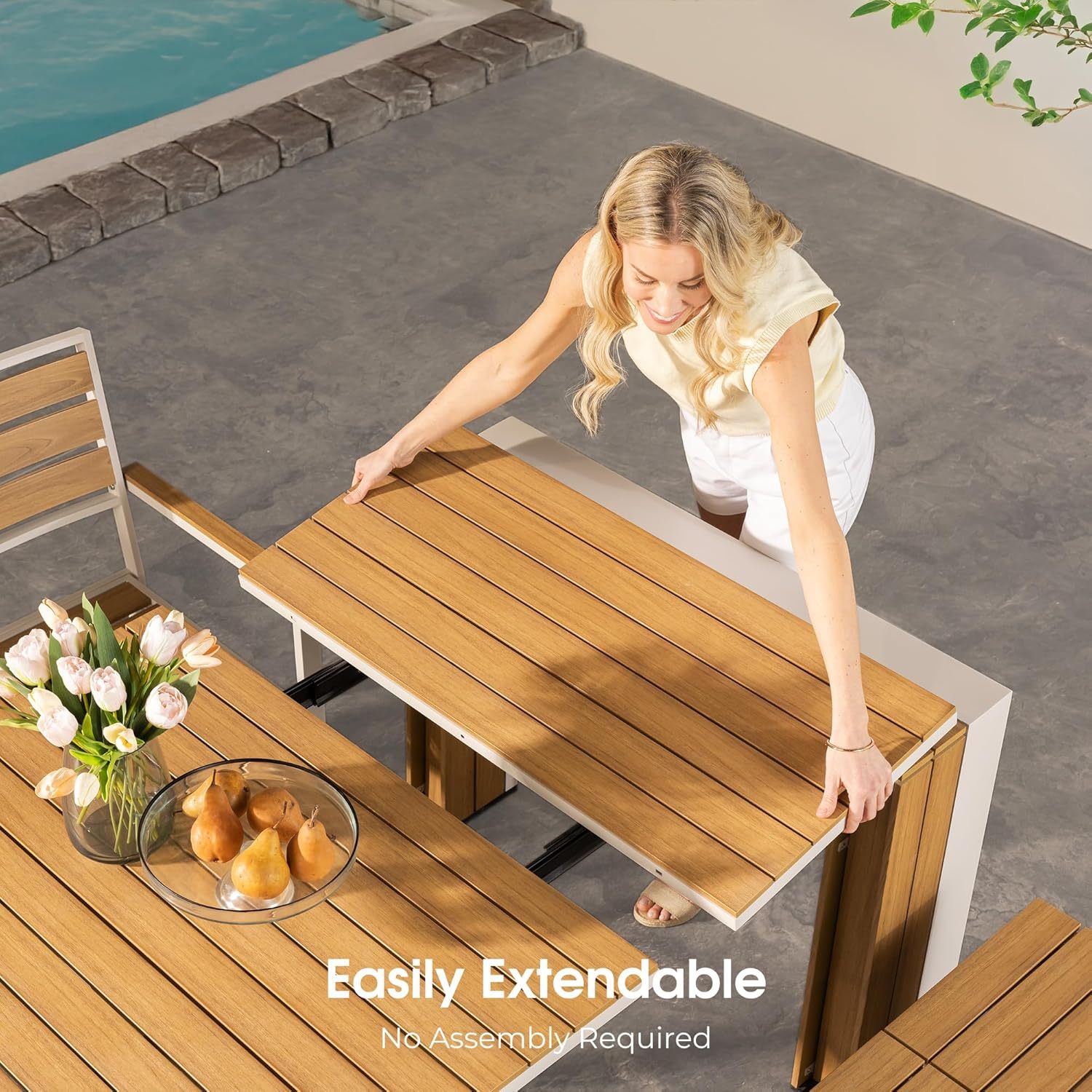 Transformer Table Outdoor Patio Furniture Set for 4 to 12, Expandable Outdoor Table and Chairs Set of 4 with Dining Bench, Weather Resistant Extendable Patio Table with Chairs & Bench