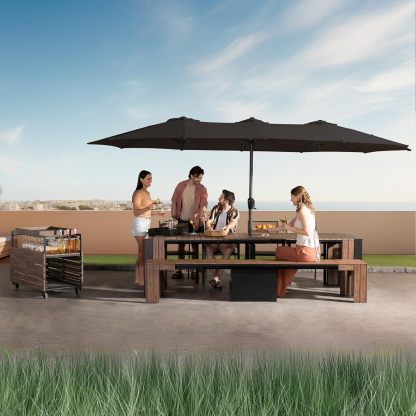 Transformer Table Outdoor Patio Furniture Set for 4 to 12, Expandable Outdoor Table and Chairs Set of 4 with Dining Bench, Weather Resistant Extendable Patio Table with Chairs & Bench