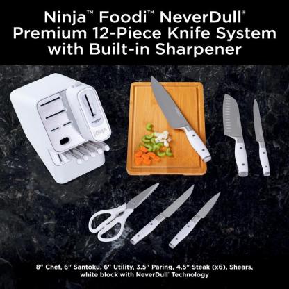 Foodi NeverDull Premium 12-Piece German Stainless Steel Knife Block Set with Built-in Sharpener
