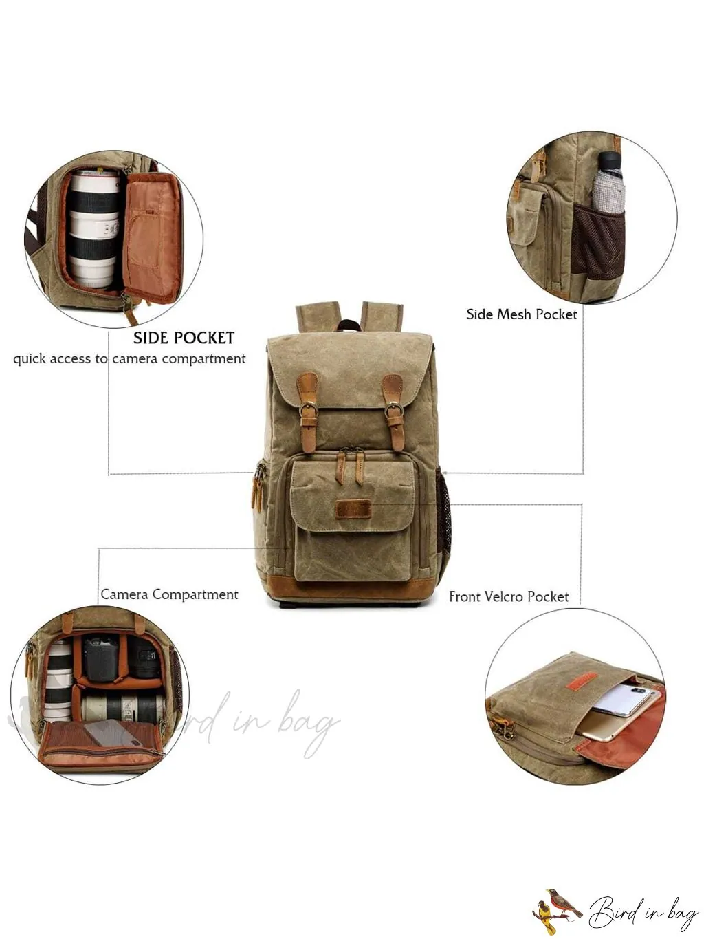 Camera Backpack for Photographers with Large Capacity, Waterproof, Retro Wax Dyed Canvas, Camera Bag, Fits 15 inch L