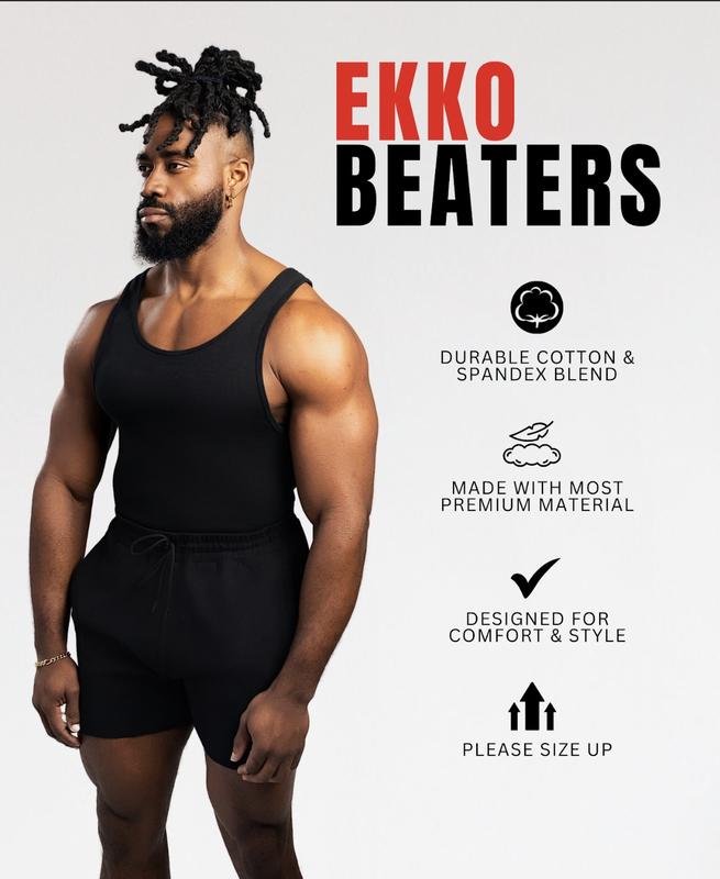 EKKO BEATERS  Cotton Spandex 340gsm Sleeveless Shirt Classic Tank Top - Men's Shirt with Classic Design Fitness Wear Athletic Wear