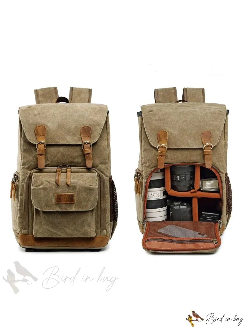 Camera Backpack for Photographers with Large Capacity, Waterproof, Retro Wax Dyed Canvas, Camera Bag, Fits 15 inch L