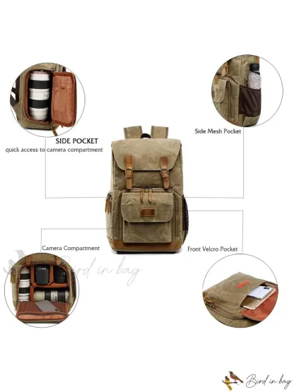 Camera Backpack for Photographers with Large Capacity, Waterproof, Retro Wax Dyed Canvas, Camera Bag, Fits 15 inch L