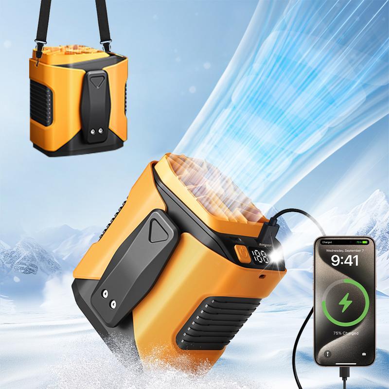Upgrade Personal Portable Waist Clip Fan,Rechargeable 5000mAh Battery Power bank,10 Speeds 10000RPM Strong Airflow, LED Light, up to 8H of Working Time, Hands-Free Hanging Neck Fan, Wearable Belt Fan for Camping, Outdoor, Jobsite,Farms,Traveling,Fishing