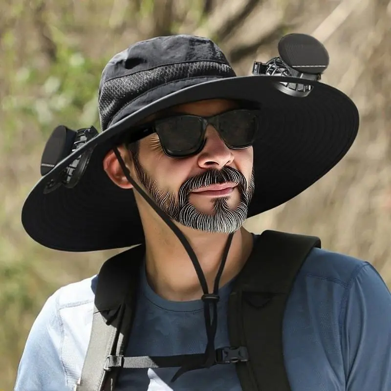 Outdoor Wide-brimmed Sun Hat with Solar Fan, Unisex Fishing Solar Fan Hat, Fisherman's Hat with Built-in Fan, Suitable for Fishing, Hiking, Camping,  Fathers Day Gift