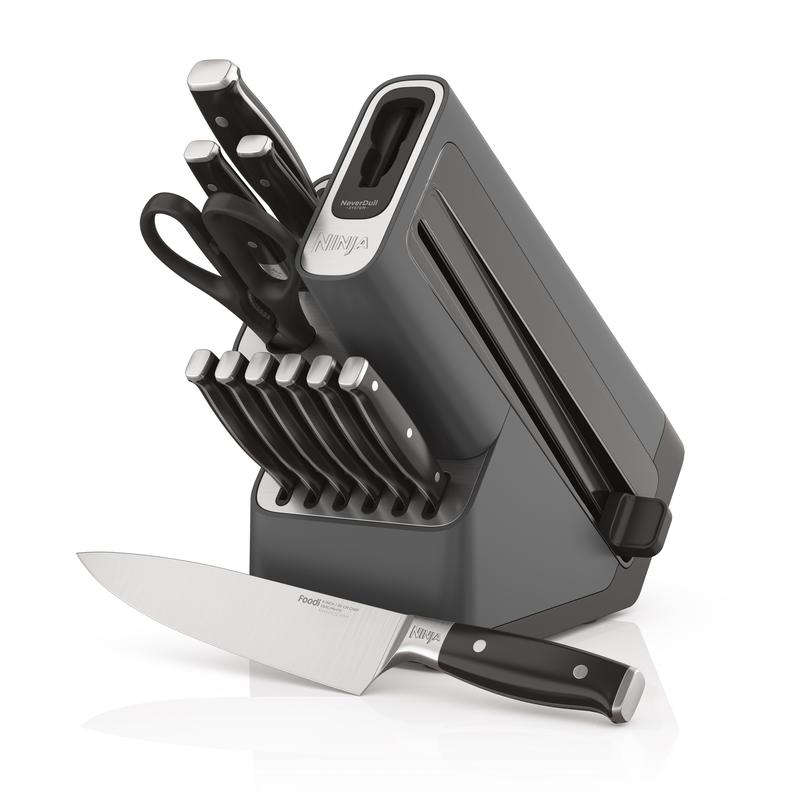 Foodi NeverDull Premium 12-Piece German Stainless Steel Knife Block Set with Built-in Sharpener