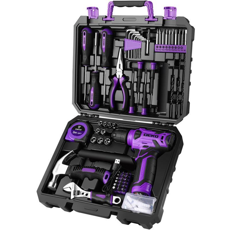 DEKO 8V Cordless Drill Set, 126-Piece Home Tool Kit With Storage Box,