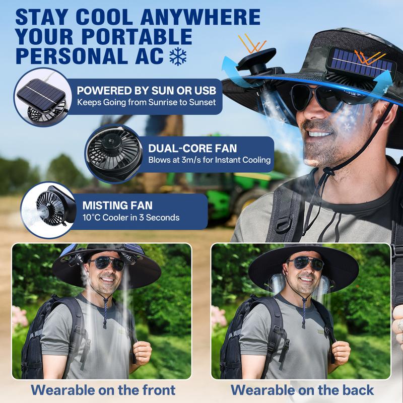 2025 New Solar Fan Outdoor Fishing Hat-Unisex Fishing Solar Fan Hat, Fisherman's Hat with Built-in Fan, Fisherman's Hat with Built-in Spray，Suitable for Fishing, Hiking, Camping, Fathers Day Gift