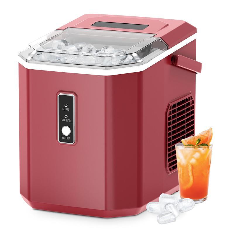 EUHOMY Countertop Ice Maker with Handle, Makes 26 Pounds of Ice in 24 Hours, 9 Ice Cubes in 6 Minutes, Self-Cleaning Portable Ice Maker with Basket and Scoop for Home/Kitchen/Camping/RV.