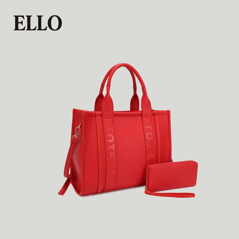 ELLO Women's High Capacity Red Tote Bag Set with Matching Wallet Fashionable Handbag Combination for Everyday Use 2025