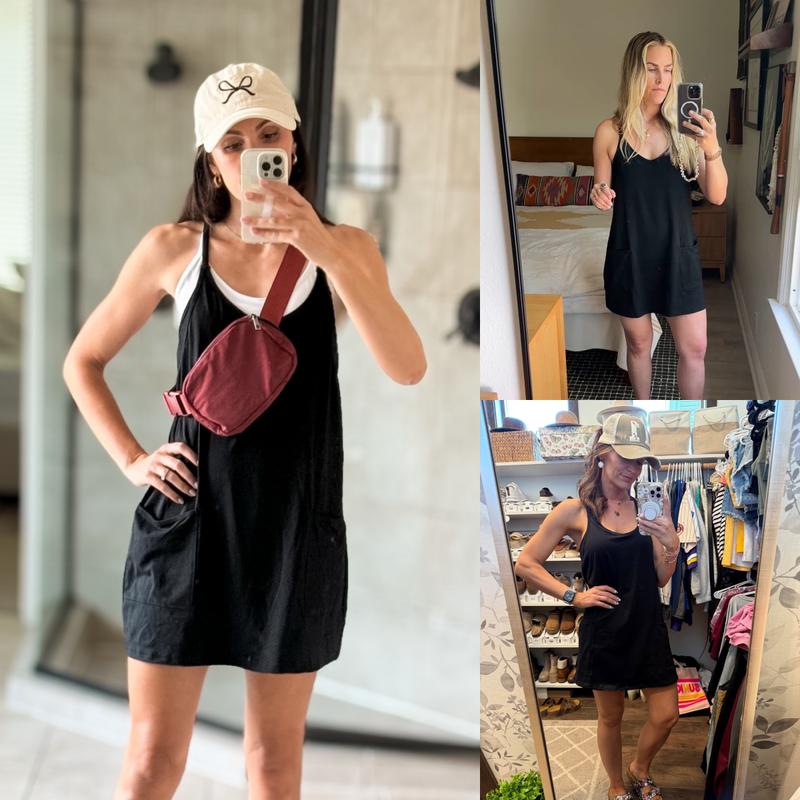 Tanming Womens Athletic Sleeveless Mini Dress with Built-in Shorts V Neck Spaghetti Strap Short Tennis Dress with Pockets