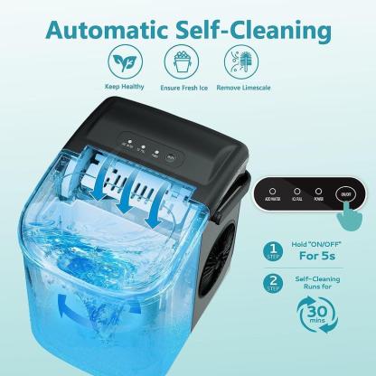EUHOMY Countertop Ice Maker with Handle, Makes 26 Pounds of Ice in 24 Hours, 9 Ice Cubes in 6 Minutes, Self-Cleaning Portable Ice Maker with Basket and Scoop for Home/Kitchen/Camping/RV.