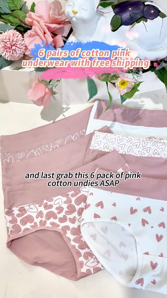 HOTCOM Cute Love Cotton Panties For Women Underwear Print Panty Girls Briefs Breathable Soft Underpants Female Sexy panties 6 Pack