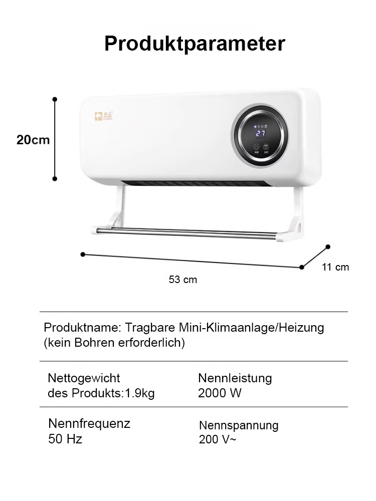 Tragbare Wandheizung✨2000W PTC-Technik, Wärme in 3 Sek