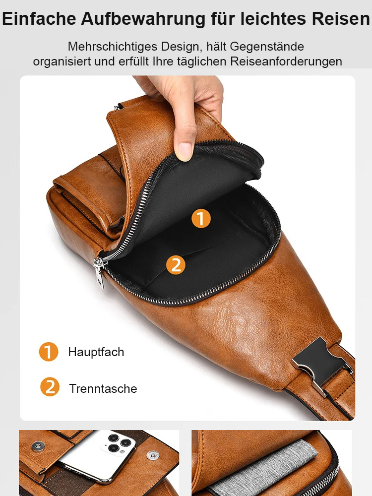 Premium Leather Water-Resistant Chest Bag, Single Shoulder Crossbody