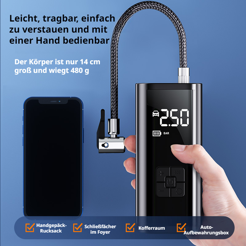 Aufblasbare Pumpe für Auto Tragbarer Inflator Kabellose Reifenfüllpumpe Multifunktionale aufblasbare