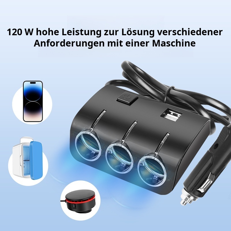 Auto ein ziehen drei Zigarettenanzünder 12V/24V Konverter mit Schaltnetzteil 1506 Autoladegerät