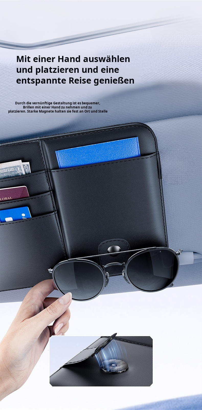 Multifunktionaler Auto-Brillenclip mit Sonnenbrille