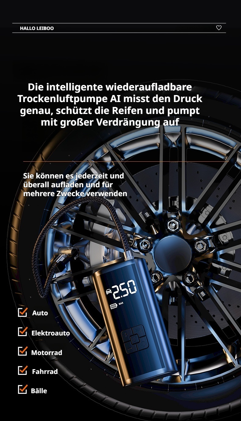 Multifunktionale Reifenf&uuml;llpumpe f&uuml;r unterwegs