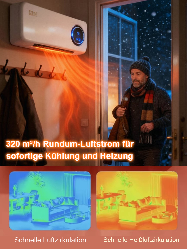Tragbare Wandheizung✨2000W PTC-Technik, Wärme in 3 Sek