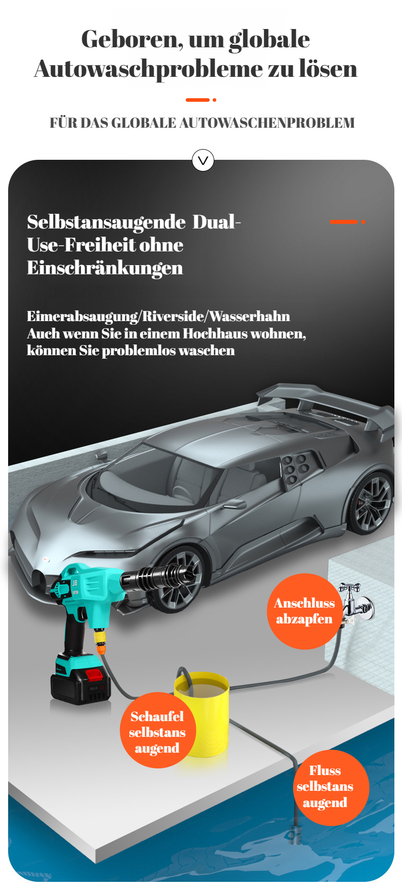 Kabelloser Autoreiniger mit leistungsstarkem Akku