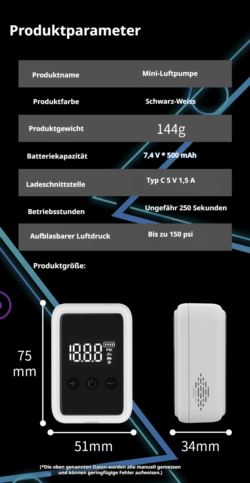 Kompakte Auto Luftpumpe für den Notfall