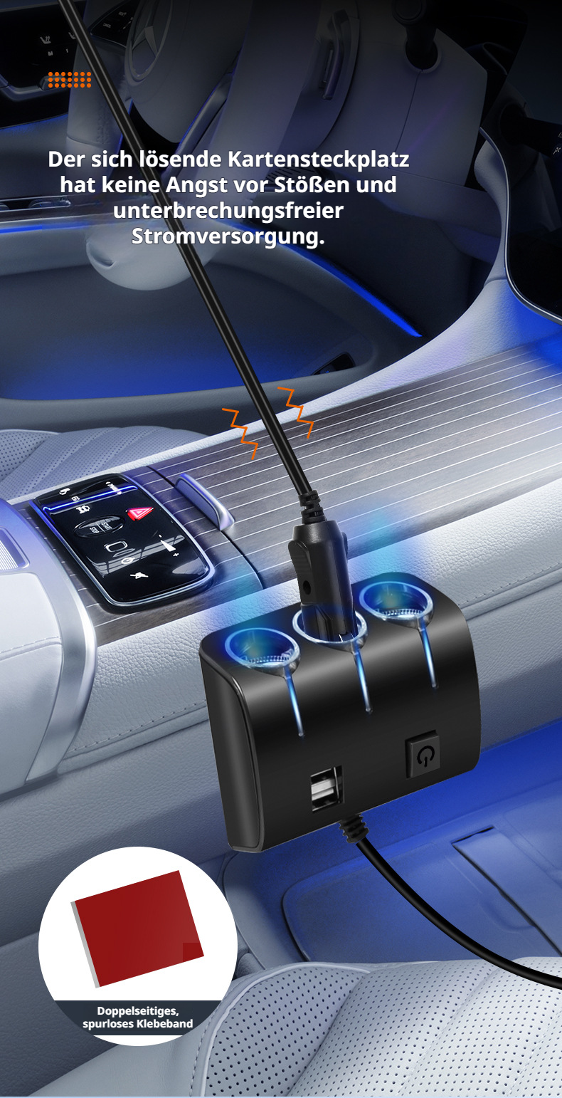 Praktischer 3-fach Zigarettenanzünder Adapter im Auto