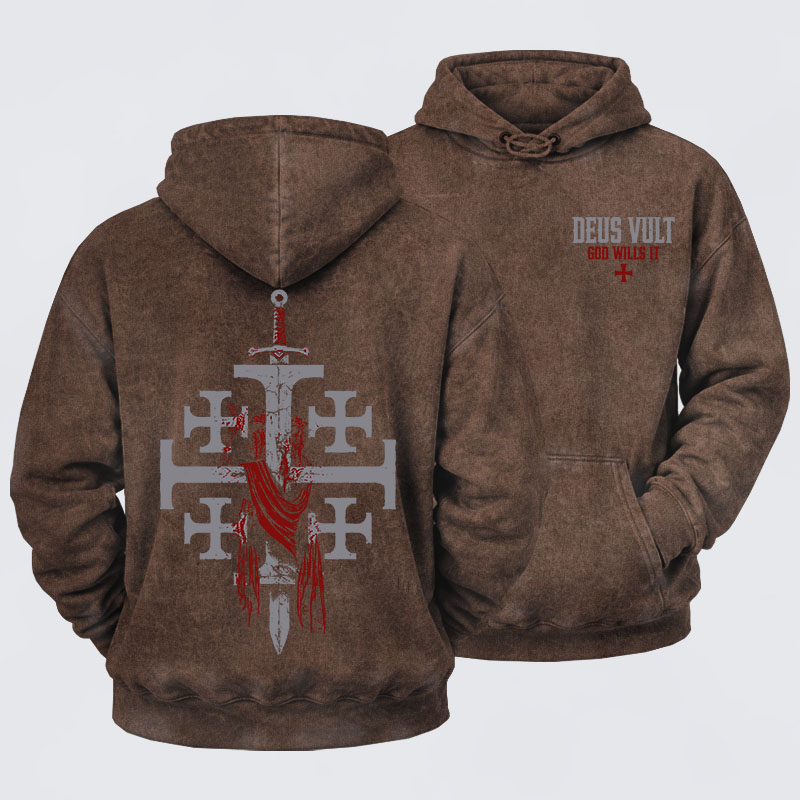 Washed Hoodie - Deus Vult: God Wills It