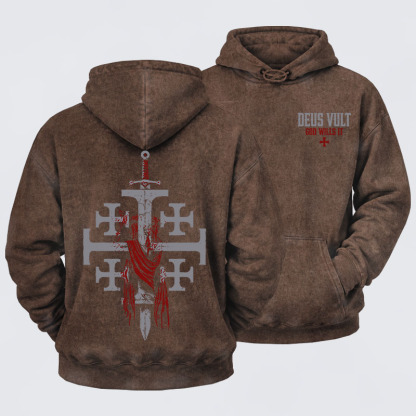 Washed Hoodie - Deus Vult: God Wills It