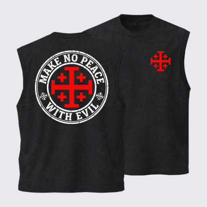 Washed Tank Top - Make No Peace with Evil Knight Templar Jerusalem Cross 