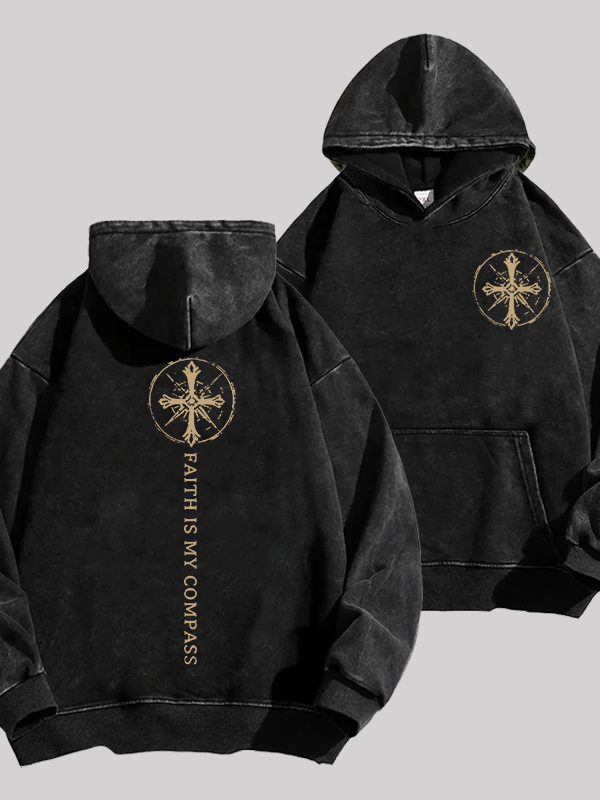 Faith Is My Compass Jesus God Christian Washed Hoodie