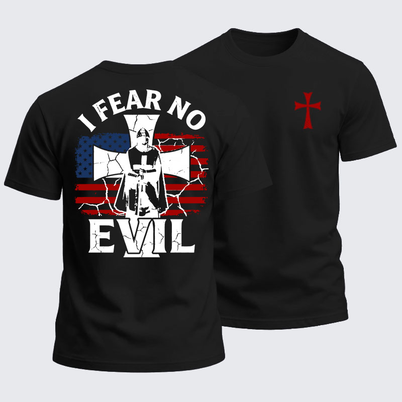 Heavyweight Cotton Tee - I Fear No Evil Knights Templar American Flag