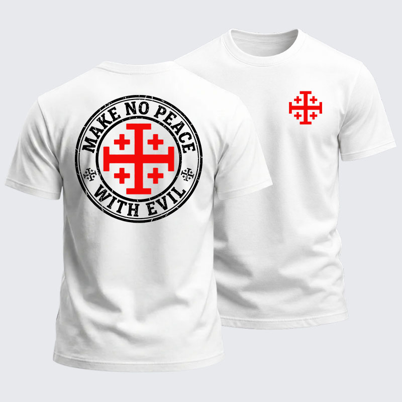 Heavyweight Cotton Tee - Make No Peace with Evil Knight Templar Jerusalem Cross