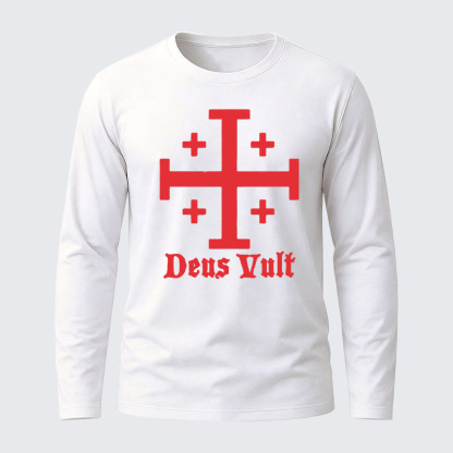 Jerusalem Cross Deus Vult Cotton Long Sleeve T-Shirt