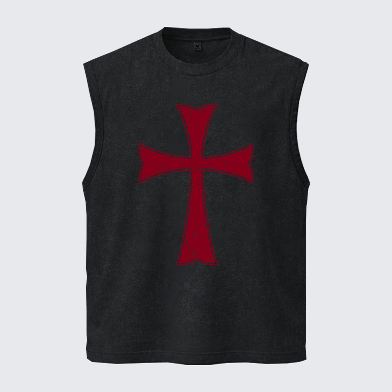 Washed Tank Top - Knights Templar Crusader Cross