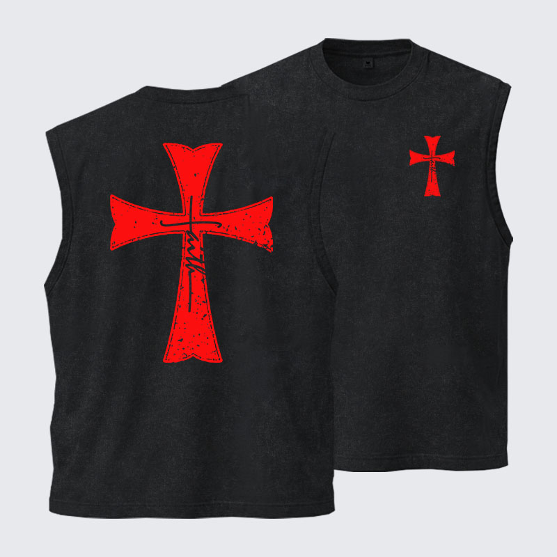 Washed Tank Top - Knights Templar Crusader Cross Faith