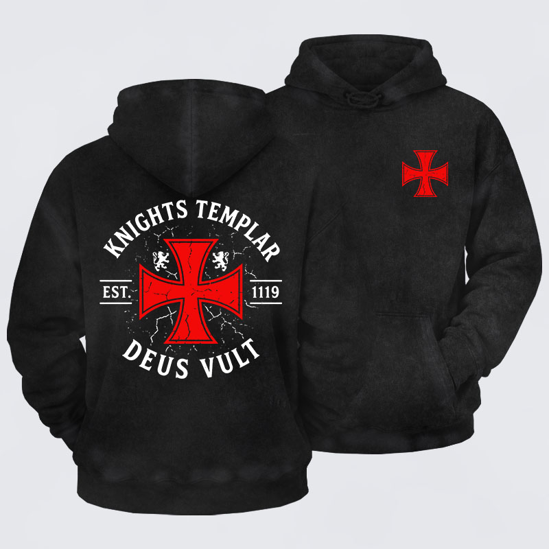 Washed Hoodie - Knights Templar Deus Vult