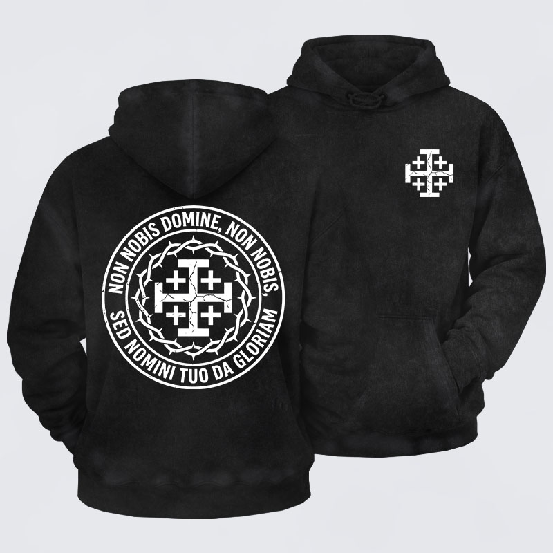 Washed Hoodie - Non Nobis Domine, Non Nobis, Sed Nomini Tuo Da Gloriam