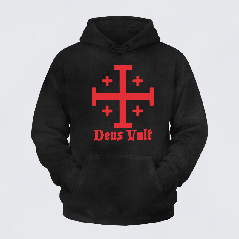 Washed Hoodie - Jerusalem Cross Deus Vult