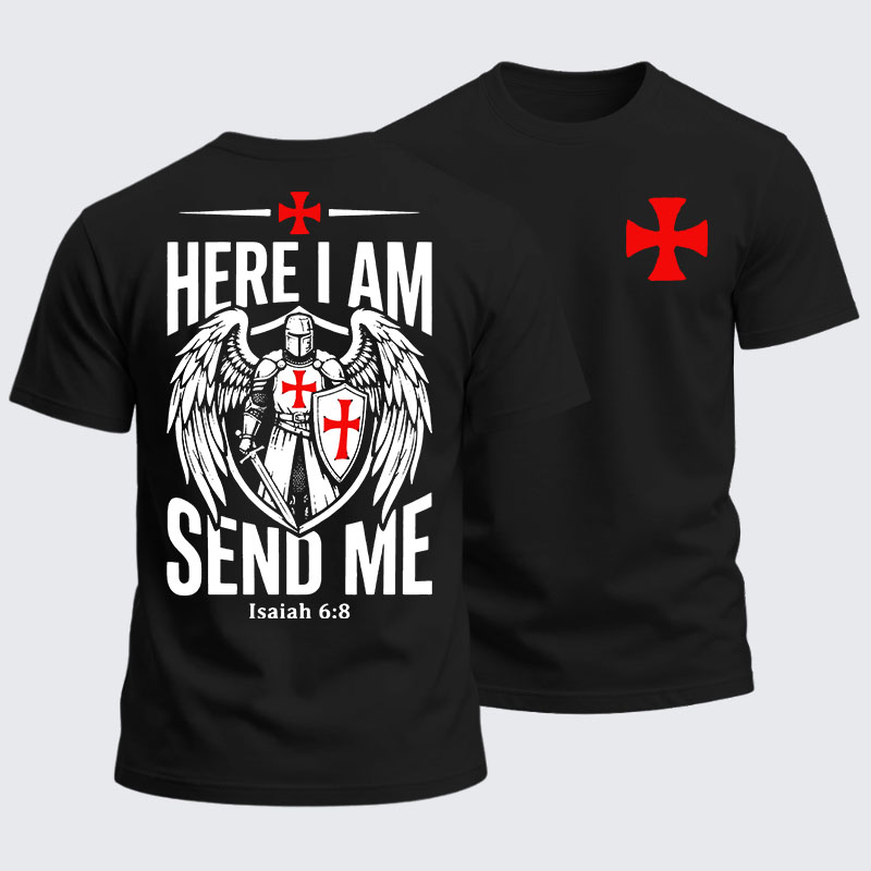 Heavyweight Cotton Tee - Here I Am Send Me Knight Templar Crusader