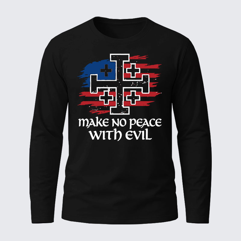 Make No Peace with Evil Jerusalem Cross United States Flag Cotton Long Sleeve T-Shirt